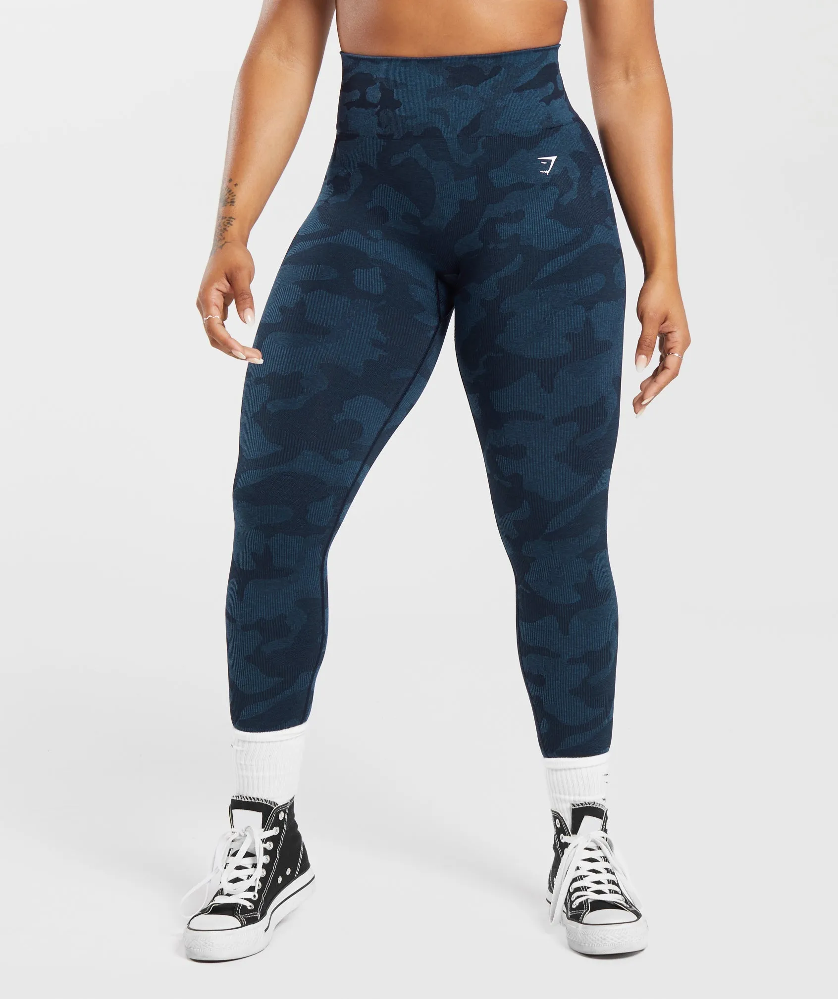 Gymshark Adapt Camo Seamless Ribbed Leggings - Midnight Blue/Ash Blue sold by Gymshark