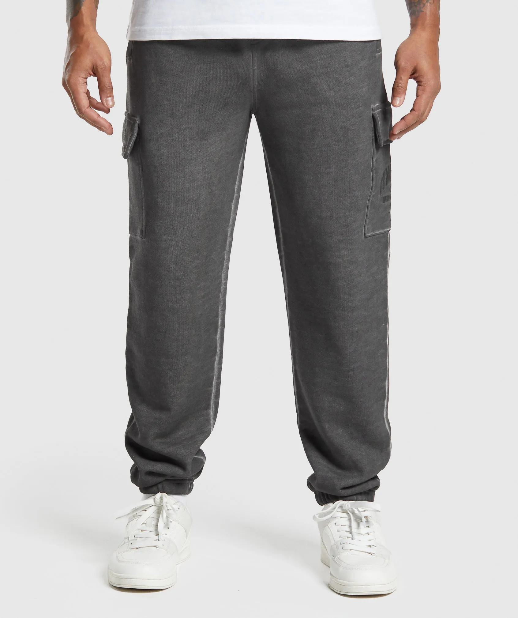 Gymshark Heavyweight Washed Cargo Joggers - Black sold by Gymshark