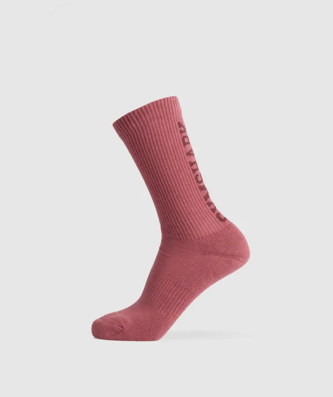 Gymshark Wordmark Crew Socks - Soft Berry sold by Gymshark