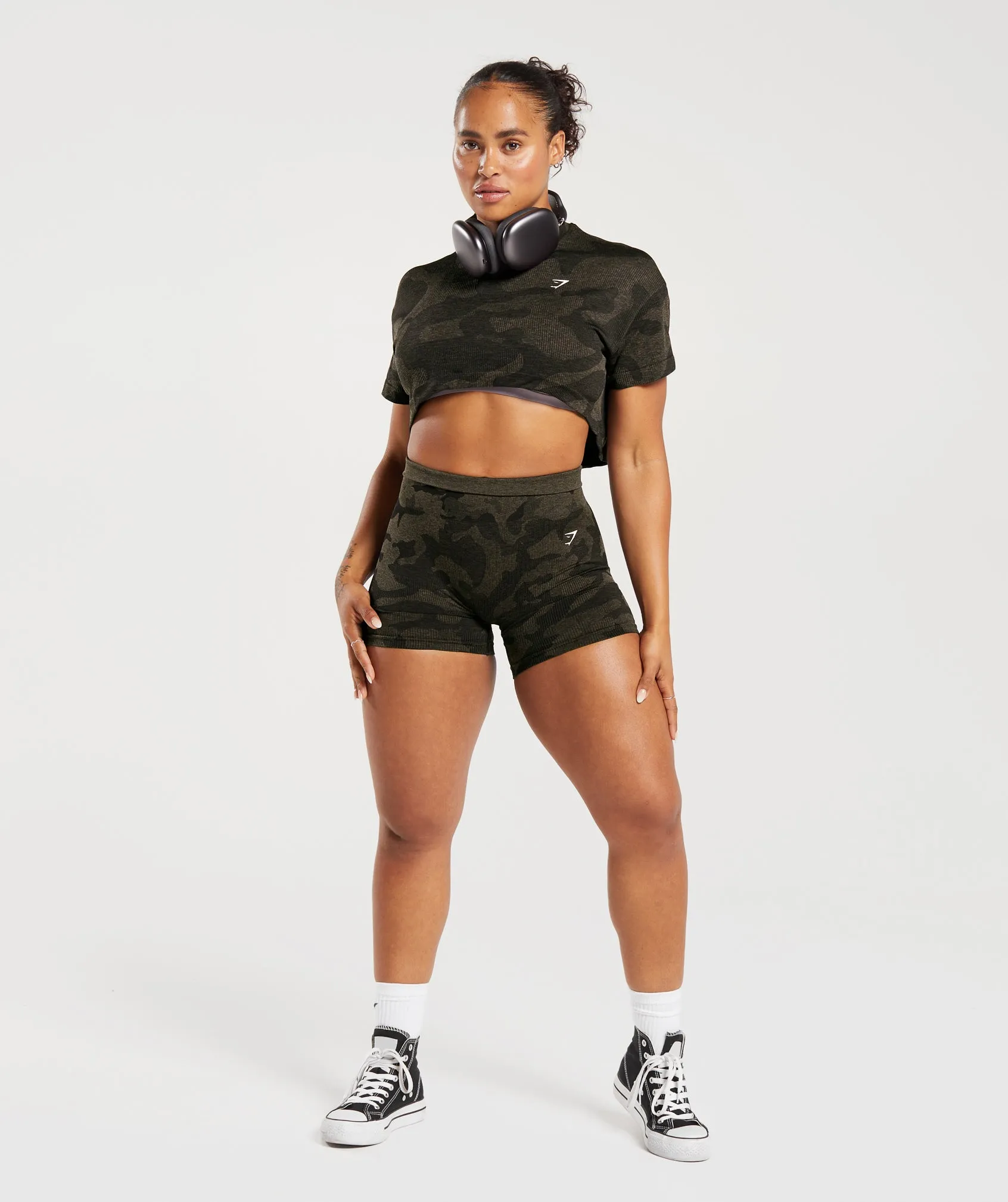 Gymshark Adapt Camo Seamless Ribbed Crop Top - Black/Camo Brown sold by Gymshark product image thumbnail 3