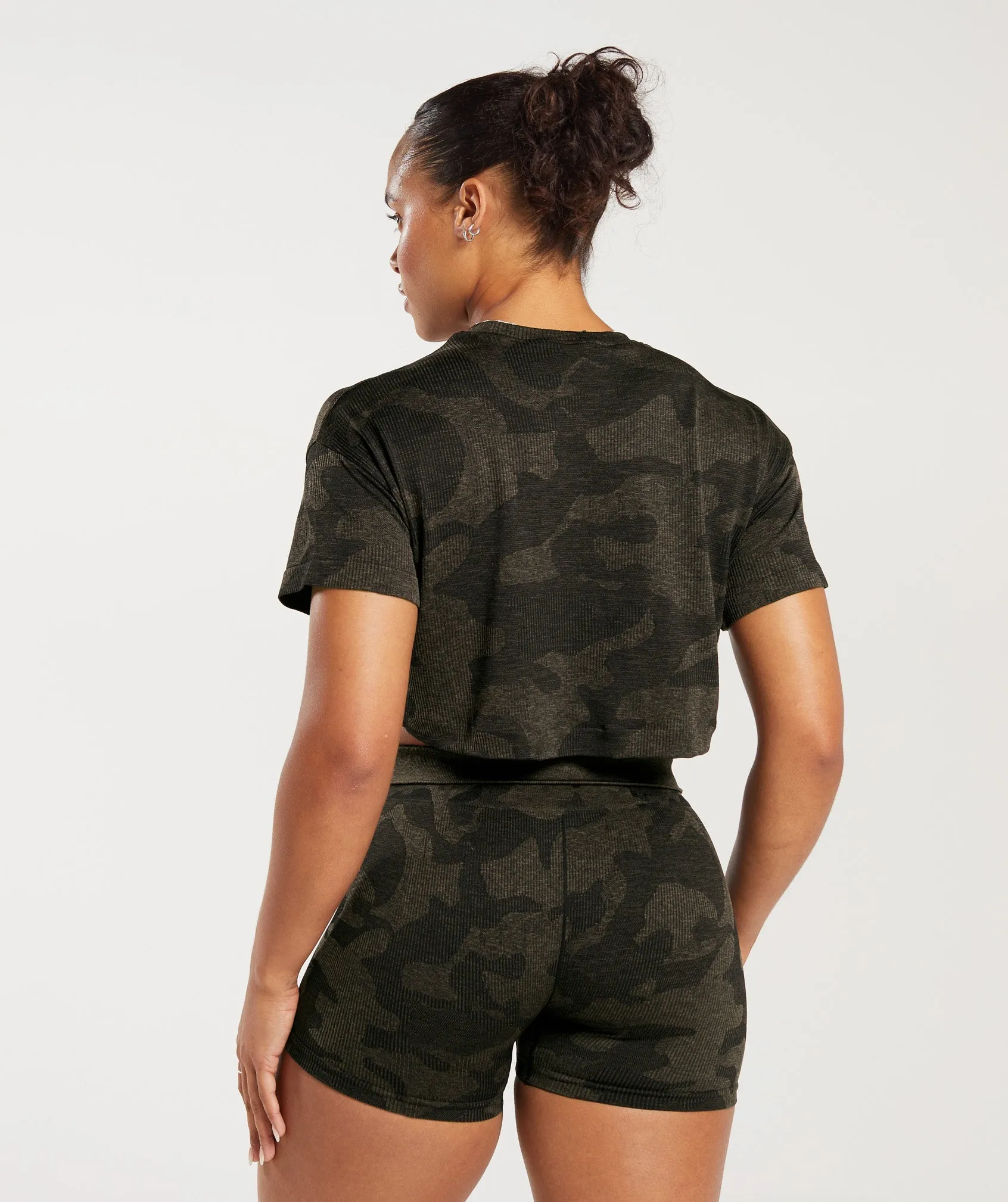 Gymshark Adapt Camo Seamless Ribbed Crop Top - Black/Camo Brown sold by Gymshark product image thumbnail 2
