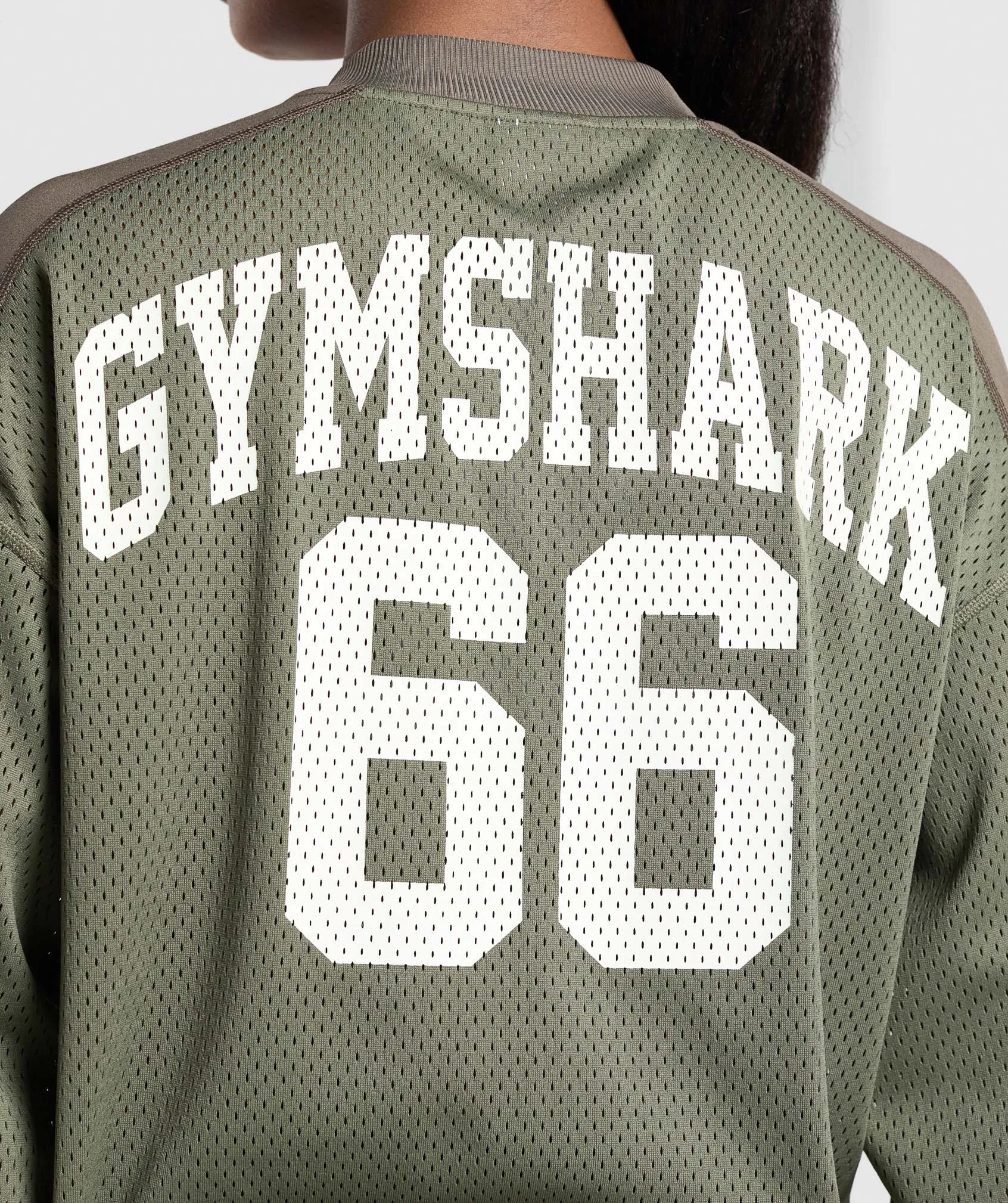 Gymshark Mesh Long Sleeve Varsity Top - Base Green/Camo Brown sold by Gymshark product image thumbnail 5