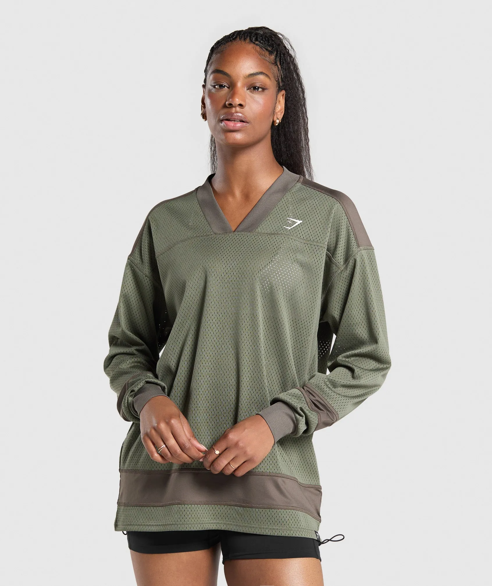 Gymshark Mesh Long Sleeve Varsity Top - Base Green/Camo Brown sold by Gymshark product image thumbnail 2