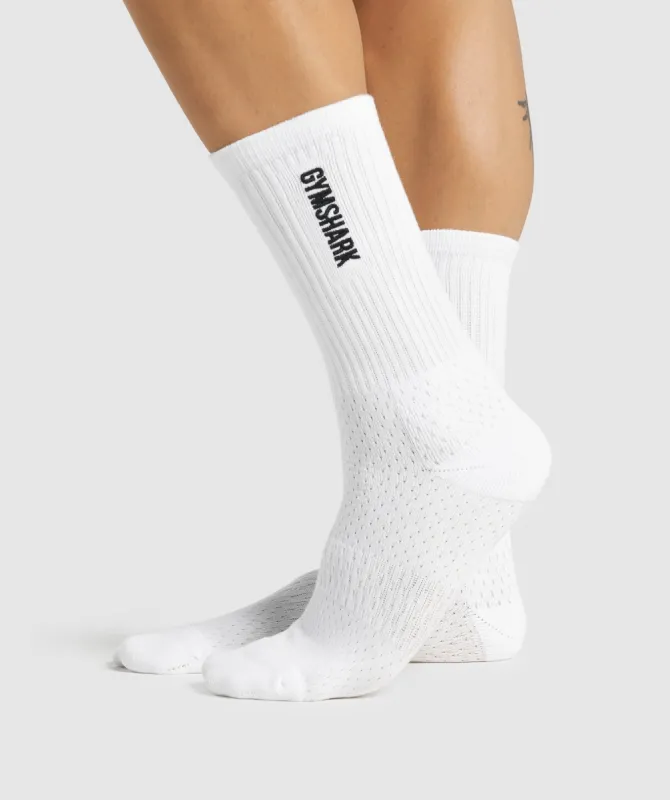 Gymshark Embroidered Logo Crew Socks - White sold by Gymshark
