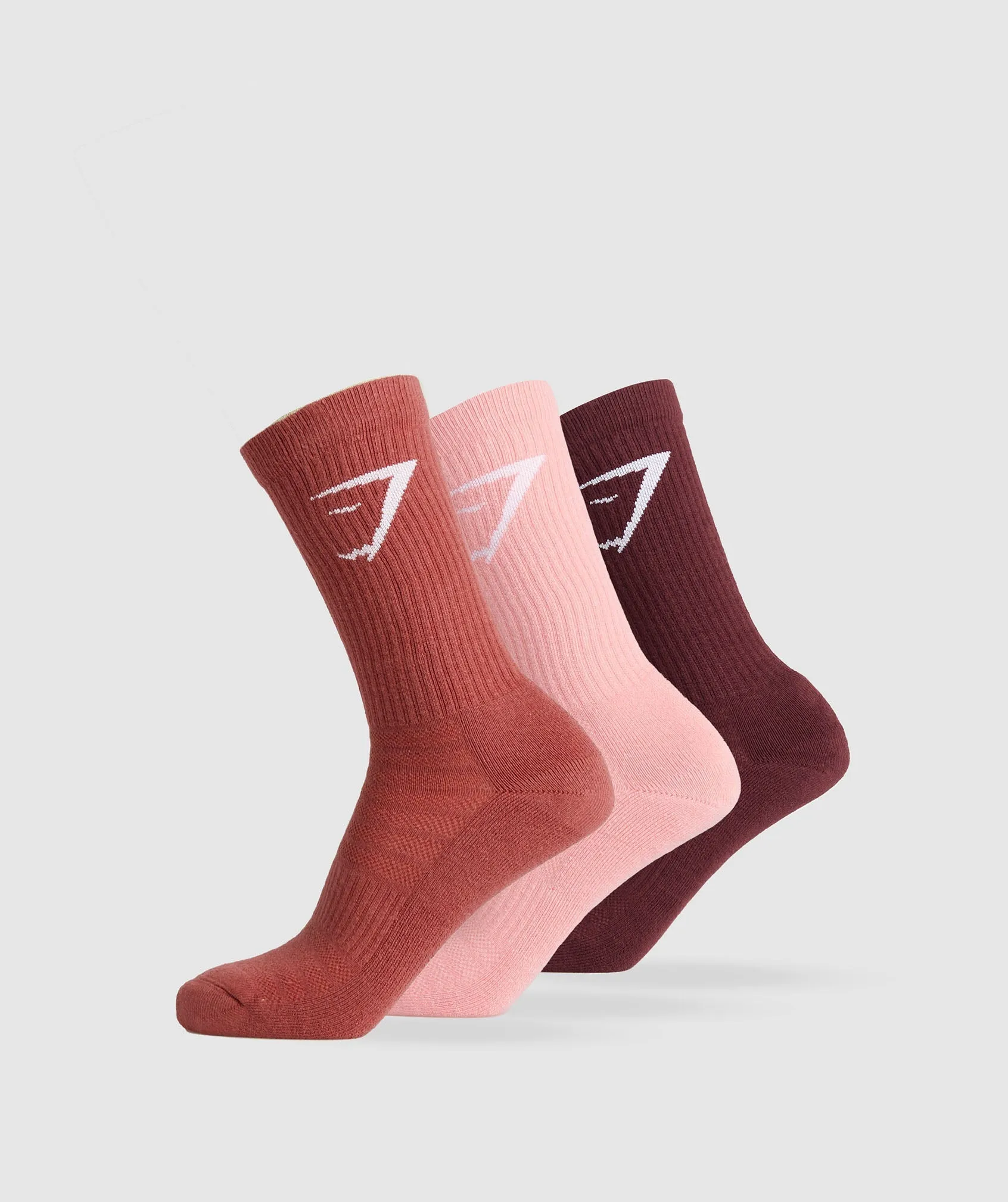 Gymshark Crew Socks 3pk - Rich Maroon/Flamingo Pink/Rust Red sold by Gymshark