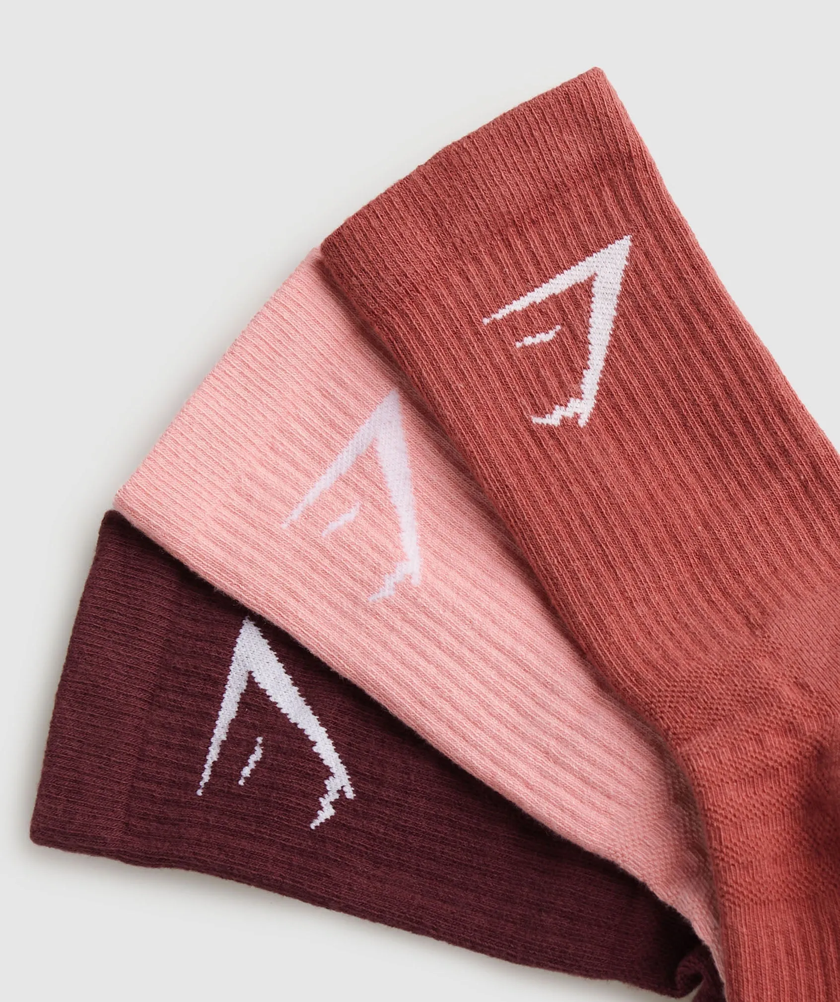 Gymshark Crew Socks 3pk - Rich Maroon/Flamingo Pink/Rust Red sold by Gymshark product image thumbnail 2