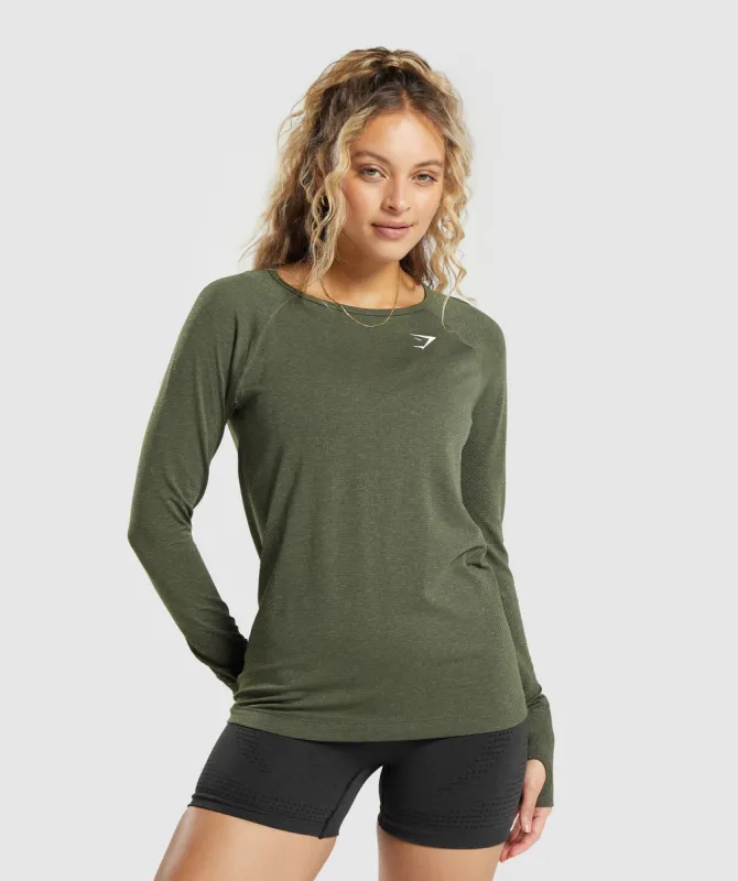 Gymshark Vital Seamless 2.0 Light Long Sleeve Top - Base Green Marl sold by Gymshark