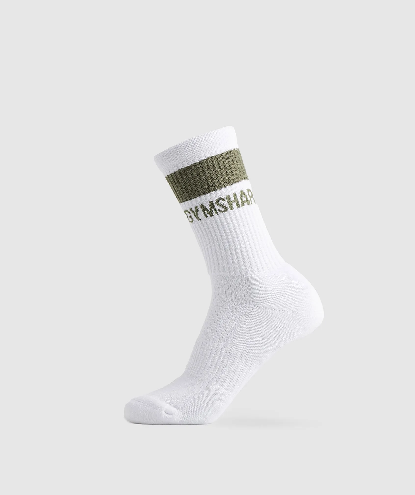 Gymshark Premium Crew Socks 1pk - White/Dusty Olive sold by Gymshark