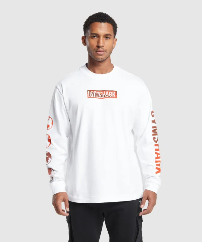 Gymshark Global Graphic Long Sleeve T-Shirt - White sold by Gymshark