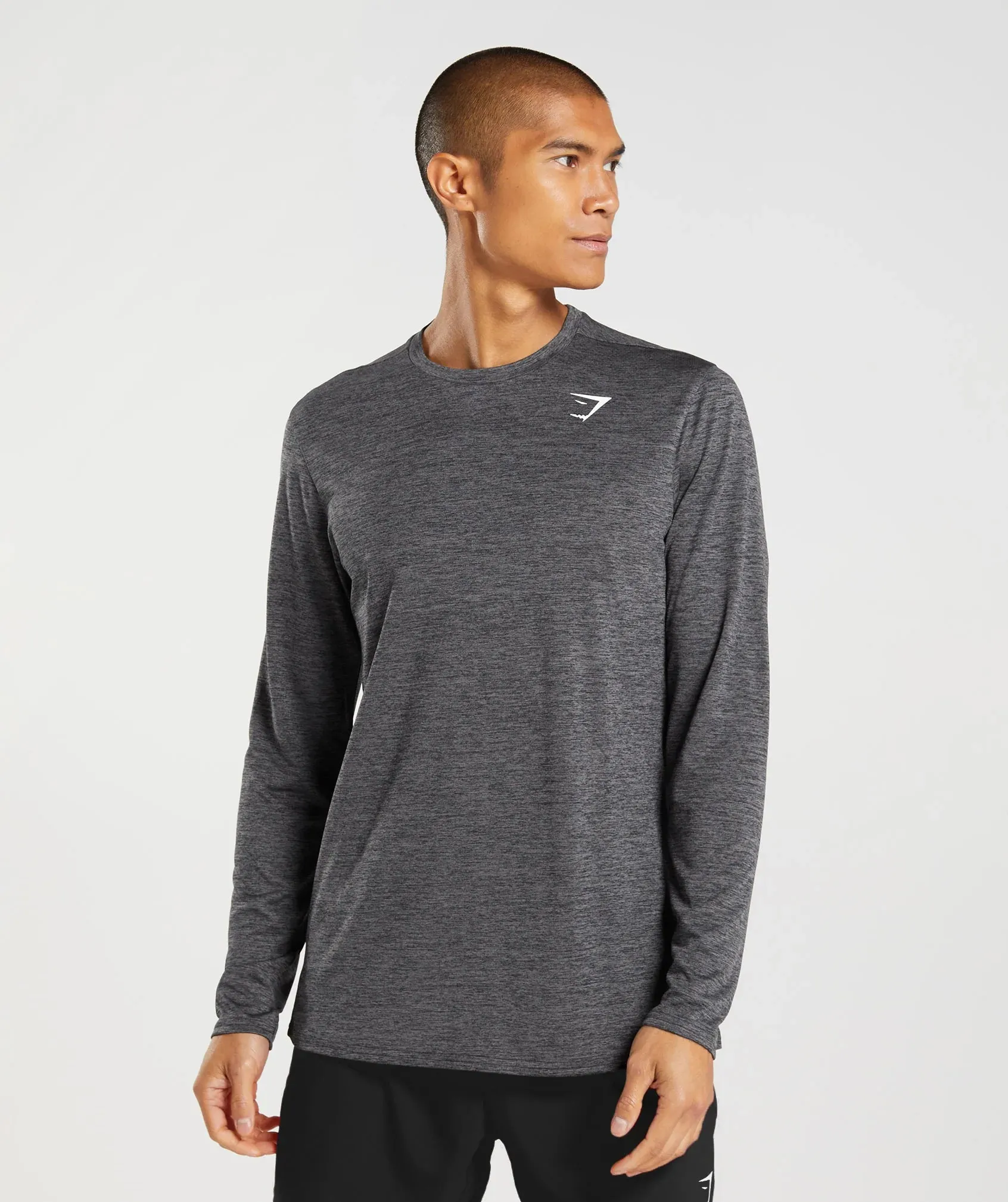 Gymshark Arrival Long Sleeve T-Shirt - Black/Silhouette Grey Marl sold by Gymshark
