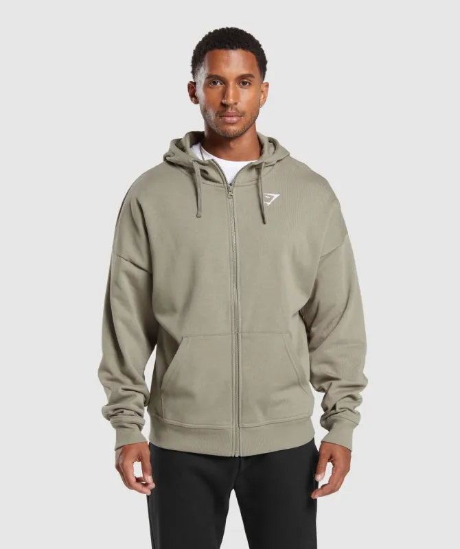 Gymshark Essential Oversized Zip Up Hoodie - Linen Brown sold by Gymshark