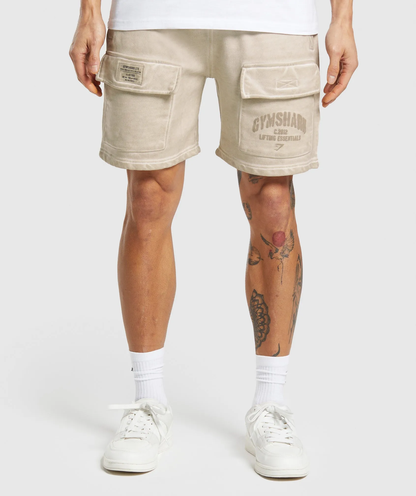 Gymshark Heavyweight Washed Cargo Shorts - Pebble Grey sold by Gymshark