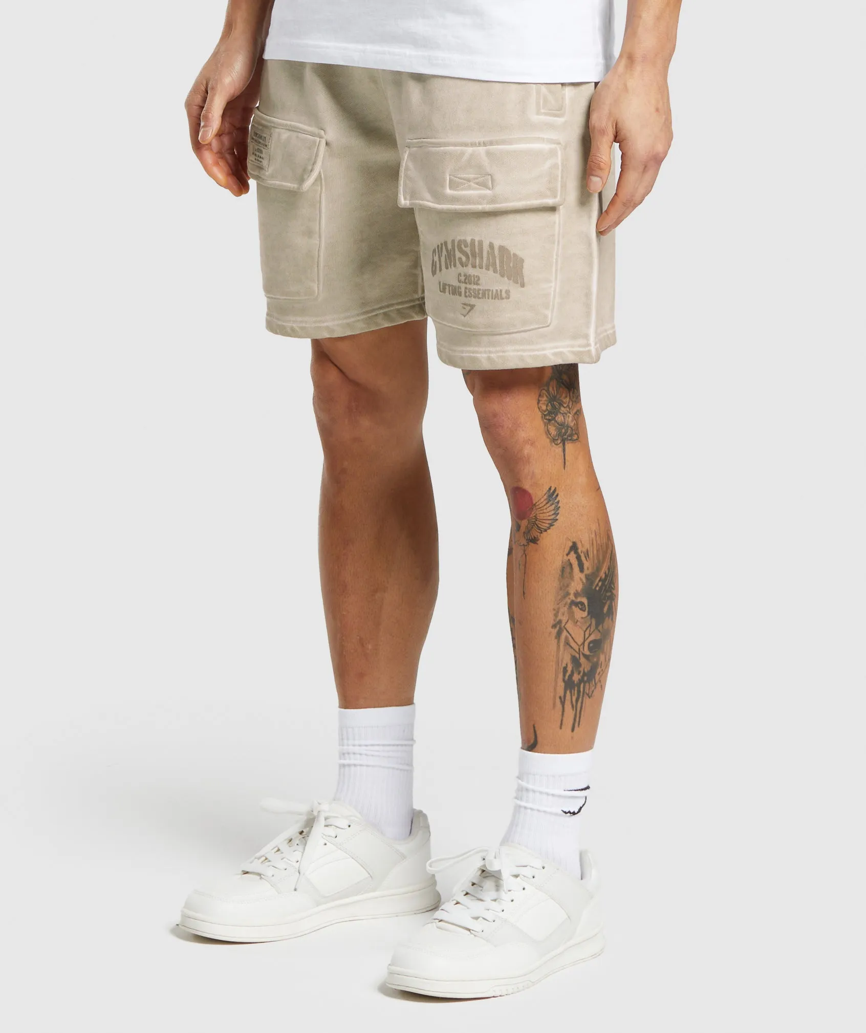 Gymshark Heavyweight Washed Cargo Shorts - Pebble Grey sold by Gymshark product image thumbnail 3