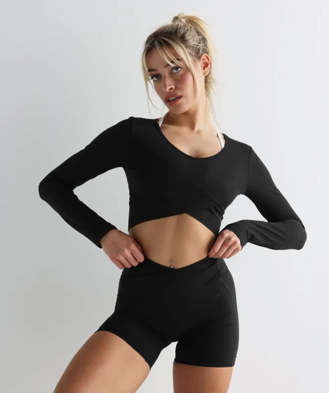 Gymshark Crossover Long Sleeve Crop Top - Black sold by Gymshark