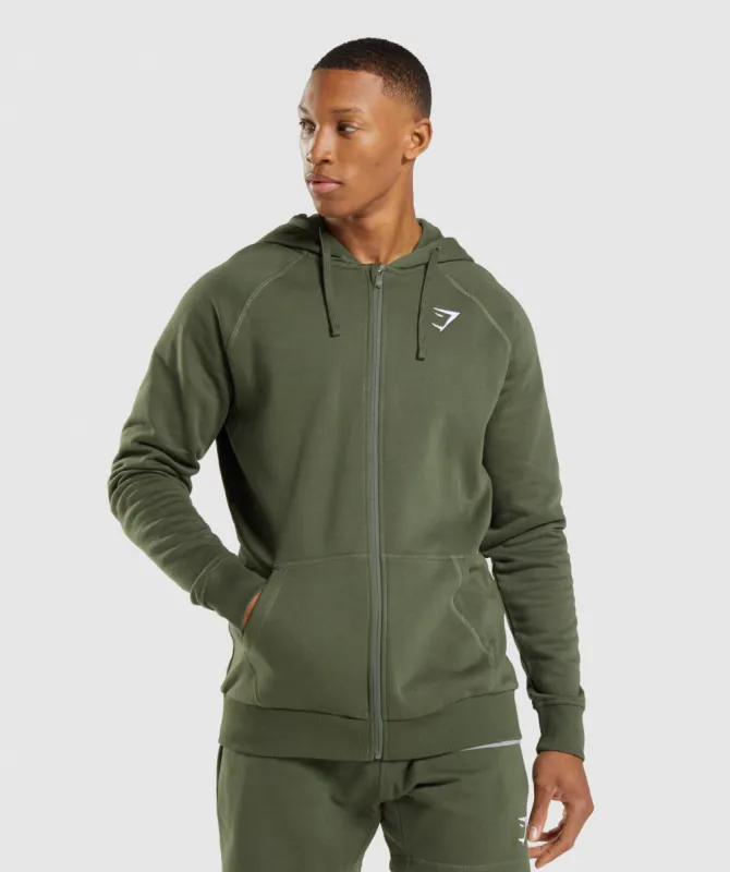Gymshark Crest Zip Up Hoodie - Core Olive sold by Gymshark