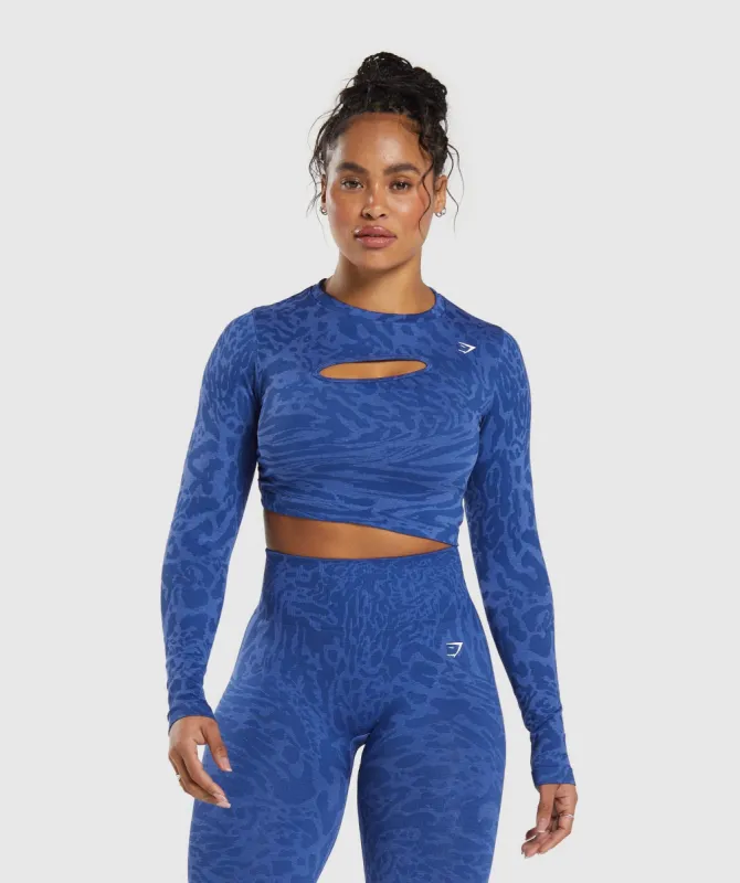 Gymshark Adapt Safari Seamless Long Sleeve Crop Top - Wave Blue/Iris Blue sold by Gymshark