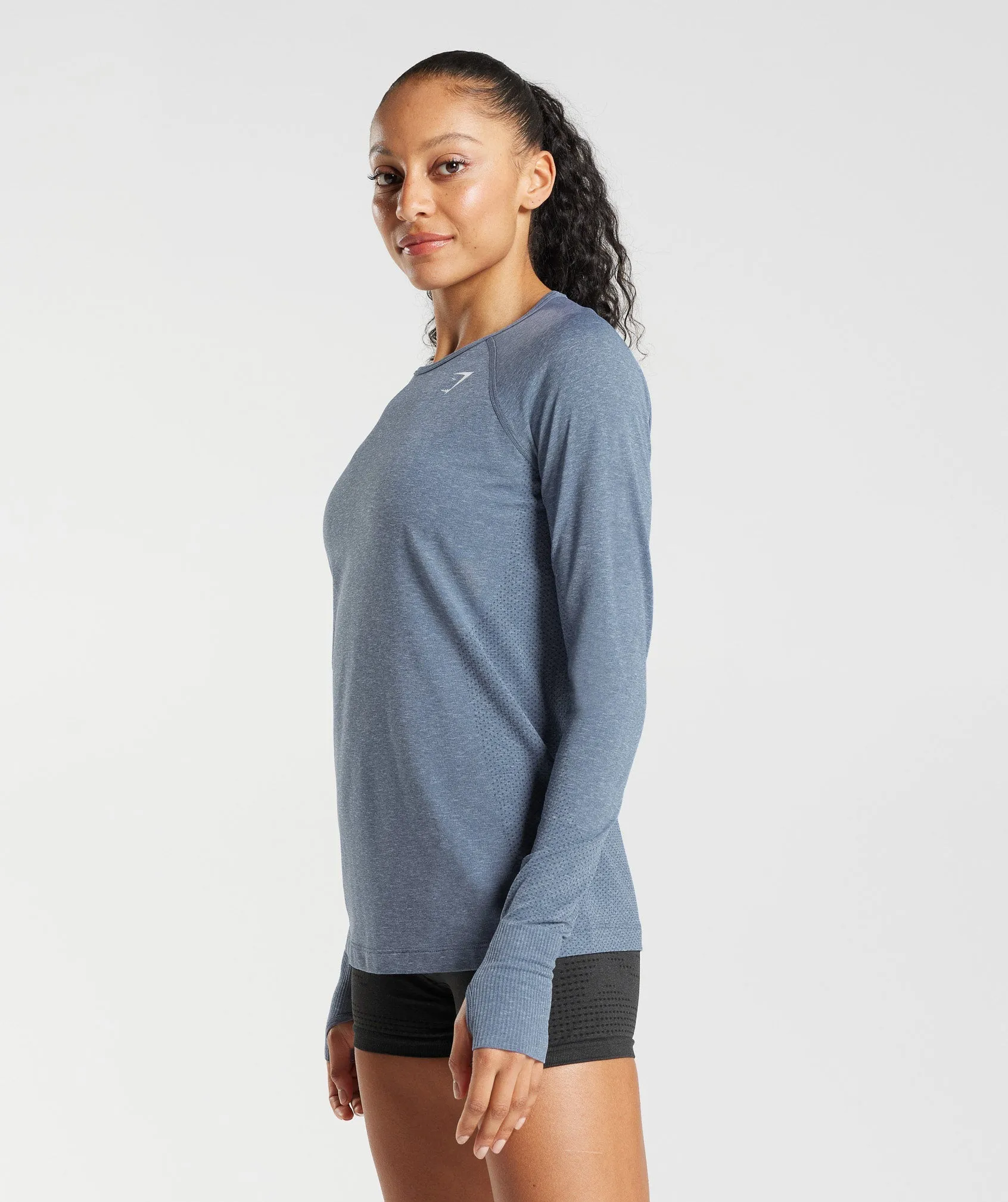 Gymshark Vital Seamless 2.0 Light Long Sleeve Top - Evening Blue Marl sold by Gymshark product image thumbnail 3
