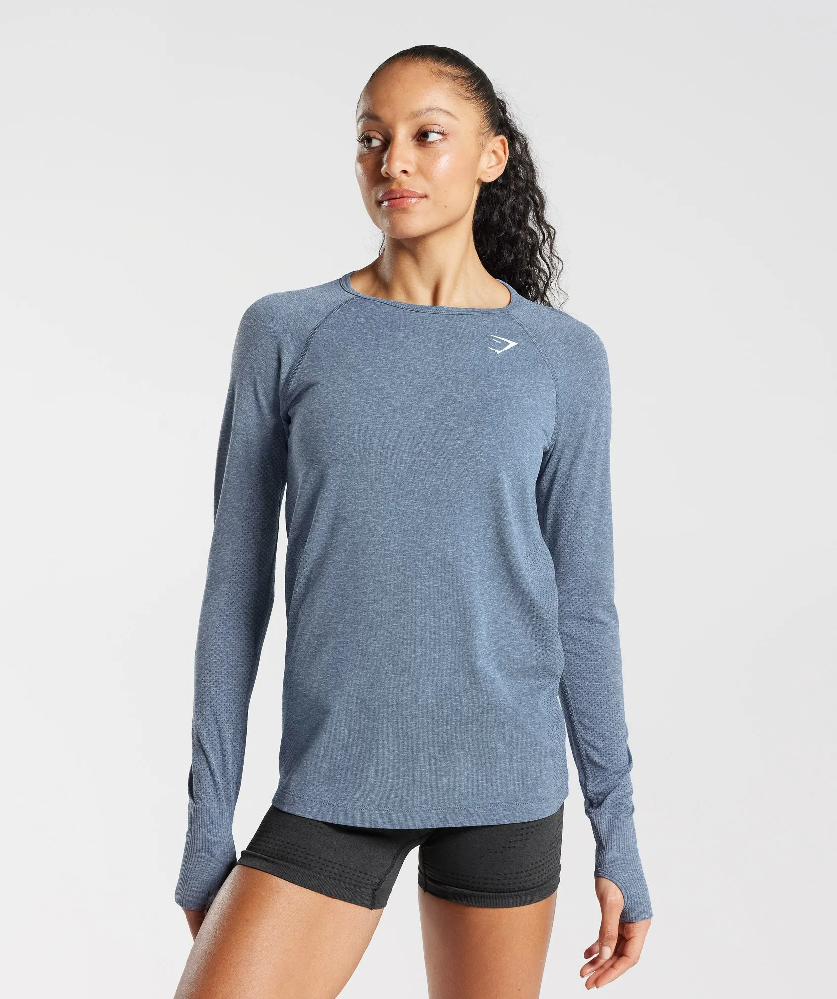 Gymshark Vital Seamless 2.0 Light Long Sleeve Top - Evening Blue Marl sold by Gymshark