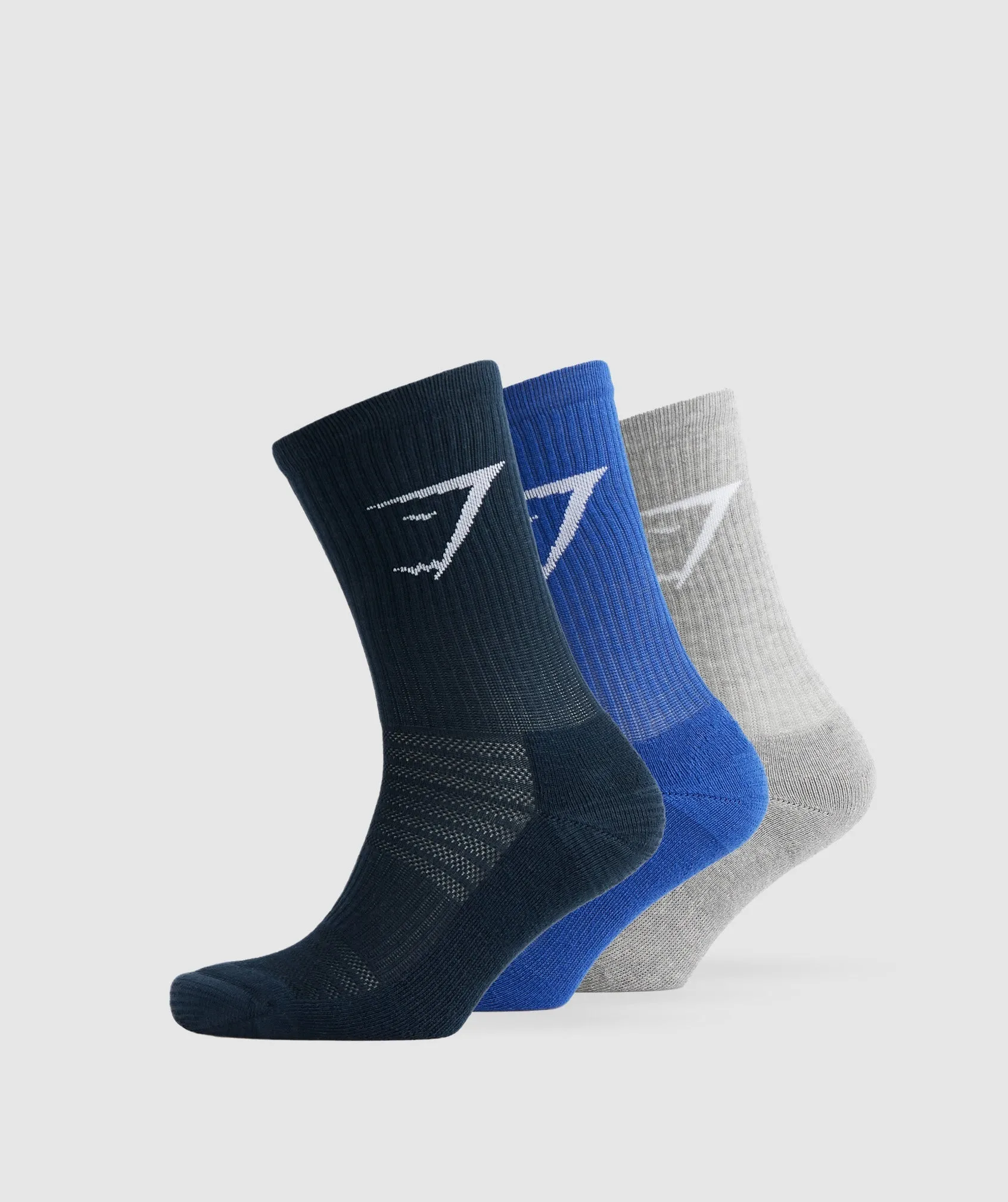 Gymshark Crew Socks 3pk - Navy/Athletic Blue/Light Grey Marl sold by Gymshark