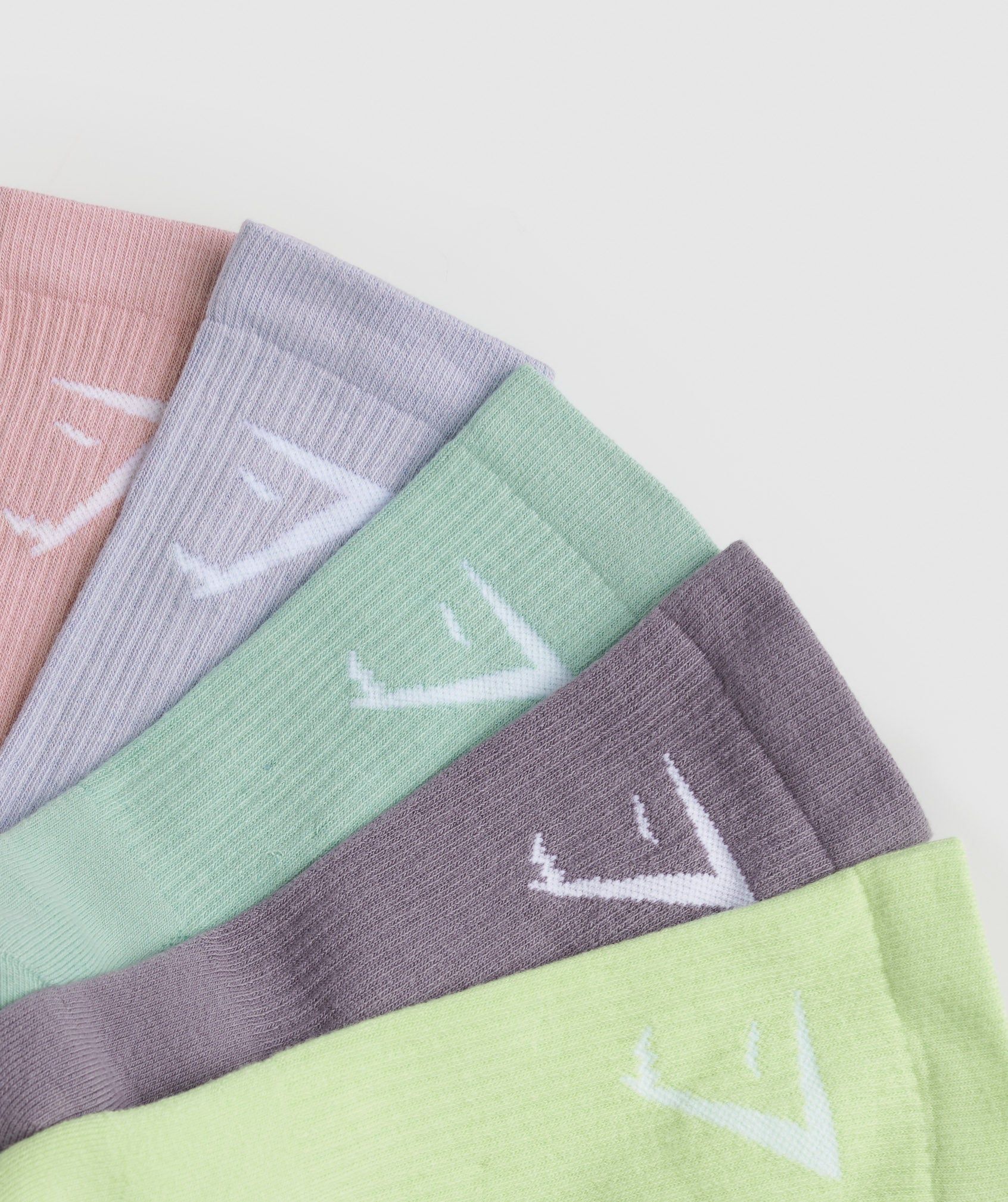 Gymshark Crew Socks 5pk - Pastel Sage Green/Silver Lilac/Lido Green/Fog Purple/Light Pink sold by Gymshark