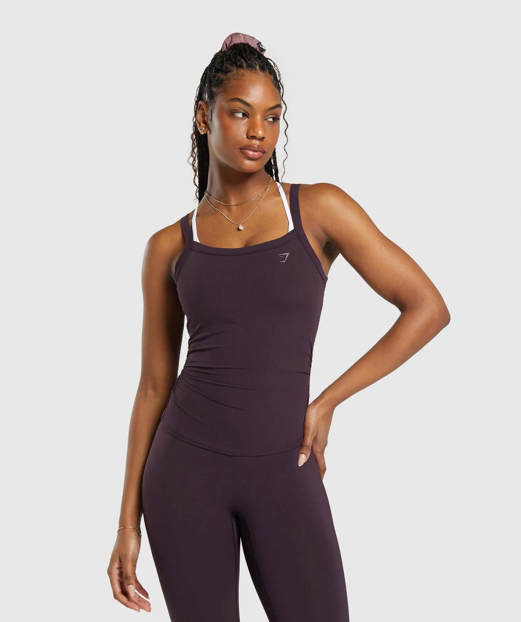 Gymshark Elevate Ruched Tank - Plum Brown sold by Gymshark