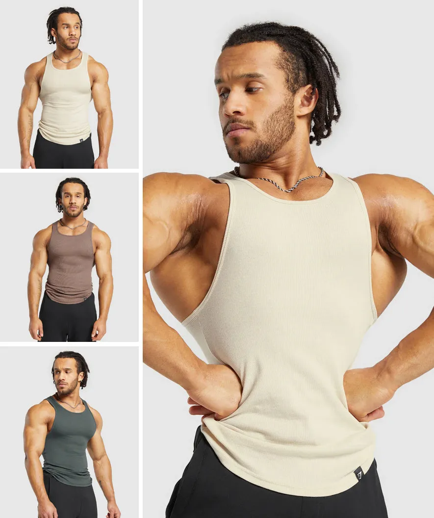 Gymshark Ribbed Tank 3 Pack - Ecru White/Mocha Mauve/Slate Teal sold by Gymshark