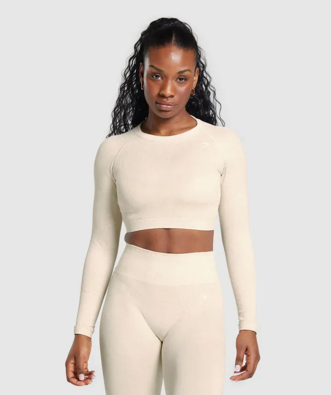 Gymshark Adapt Fleck Seamless Long Sleeve Crop Top - Coconut White sold by Gymshark