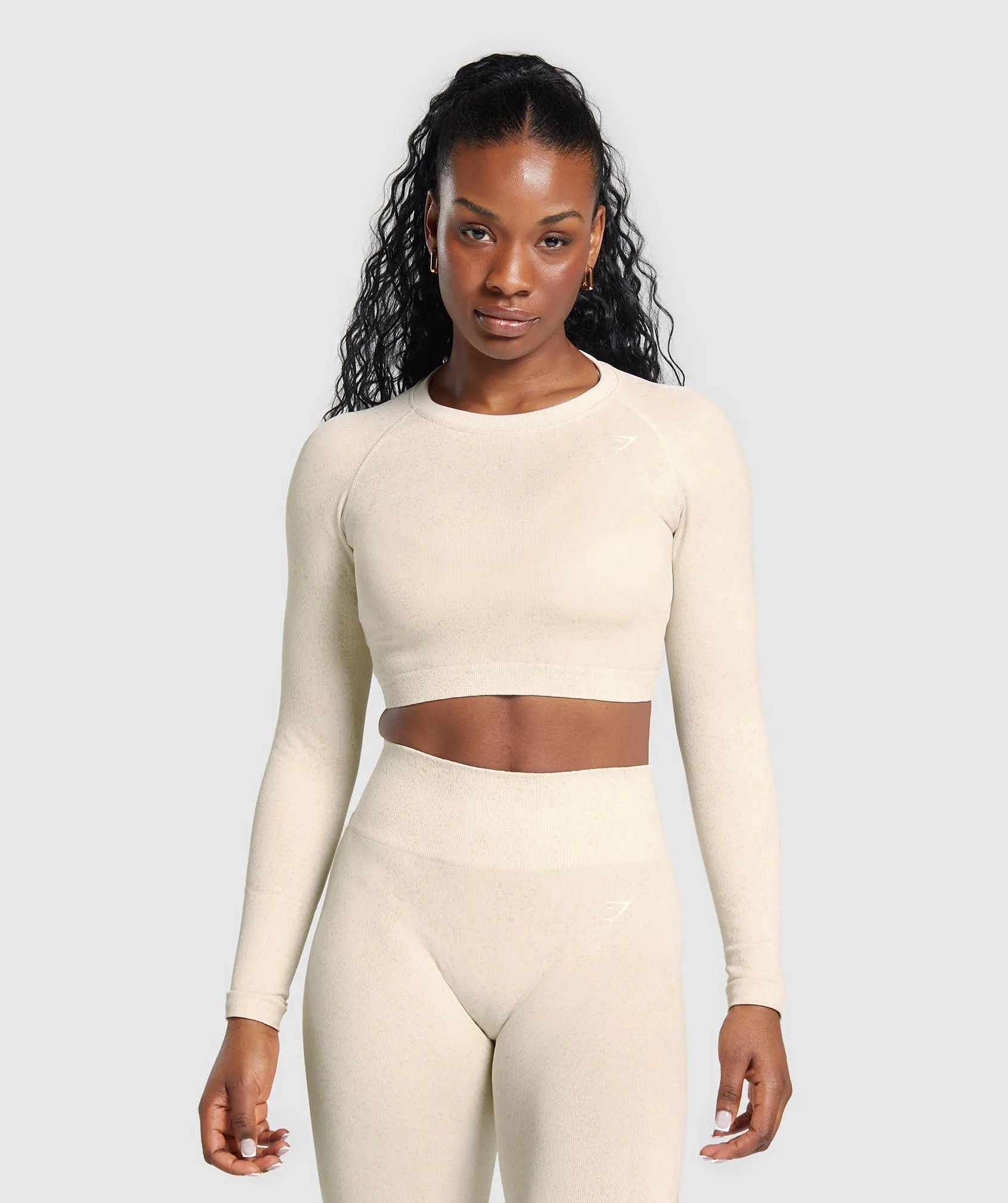 Gymshark Adapt Fleck Seamless Long Sleeve Crop Top - Coconut White sold by Gymshark