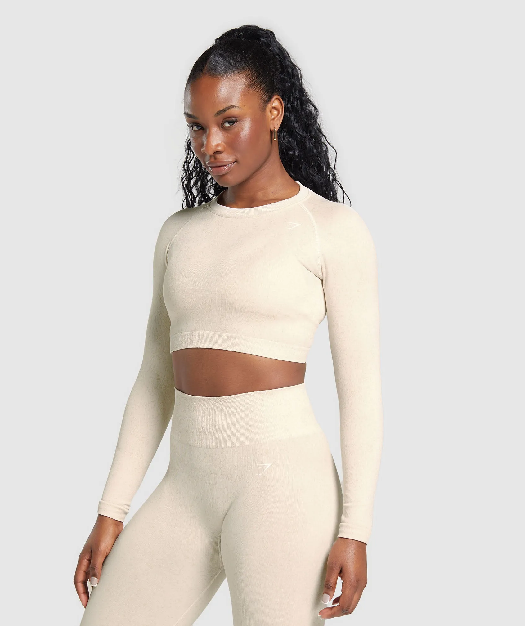 Gymshark Adapt Fleck Seamless Long Sleeve Crop Top - Coconut White sold by Gymshark product image thumbnail 3