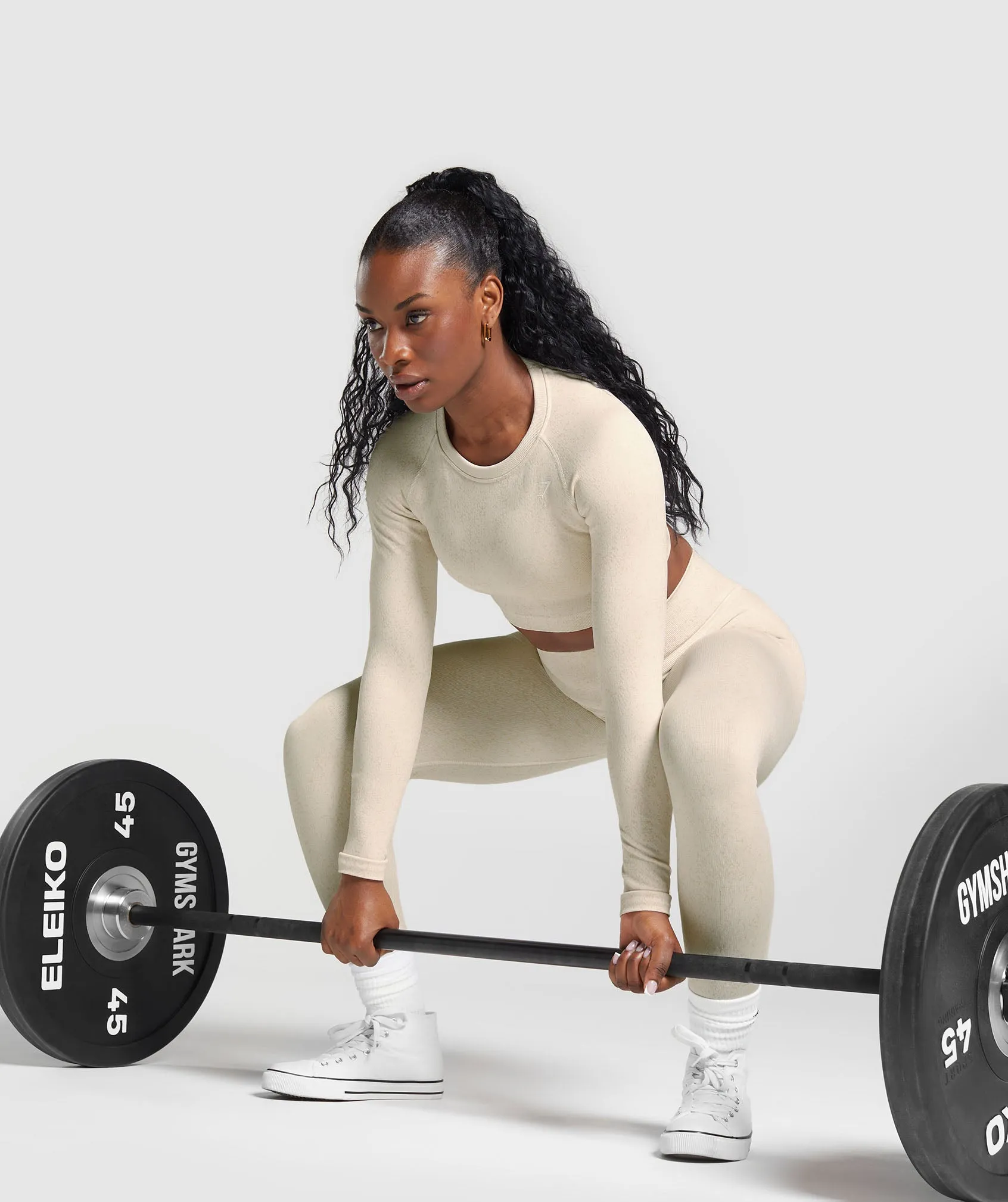 Gymshark Adapt Fleck Seamless Long Sleeve Crop Top - Coconut White sold by Gymshark product image thumbnail 4