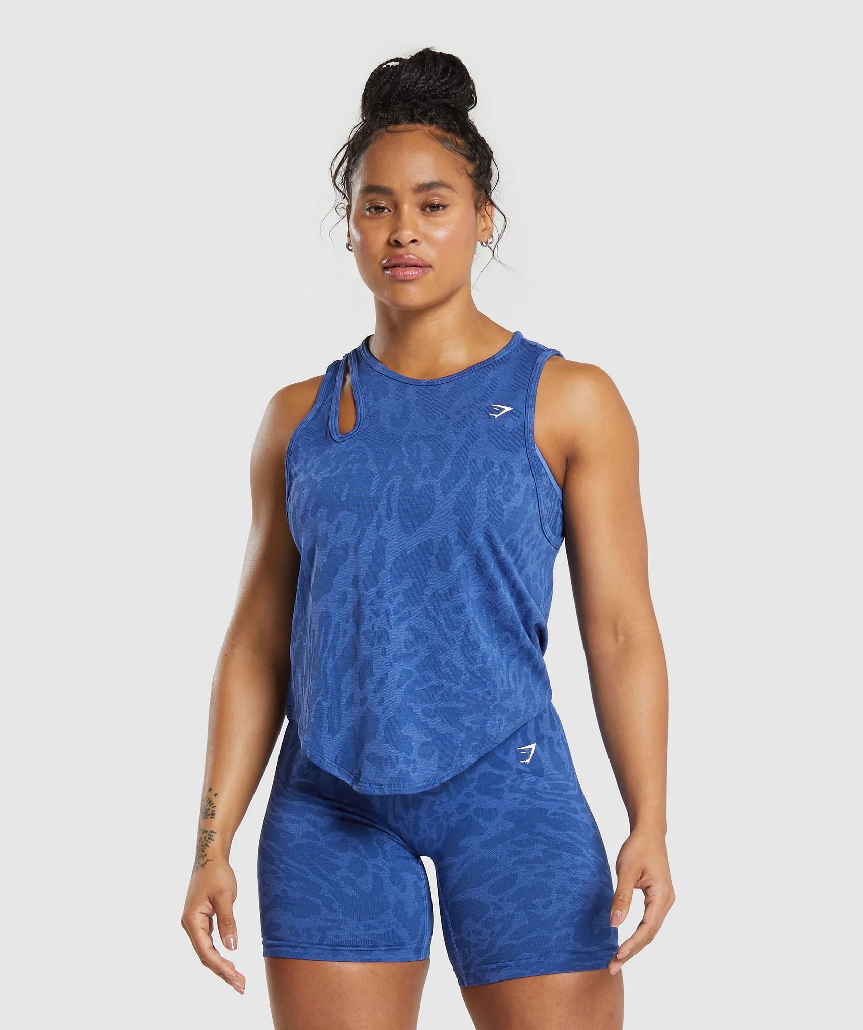 Gymshark Adapt Safari Seamless Drop Arm Lifting Tank - Wave Blue/Iris Blue sold by Gymshark