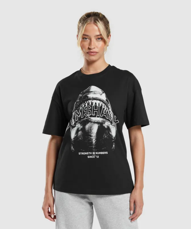 Gymshark Shark Attack Oversized T-Shirt - Black sold by Gymshark