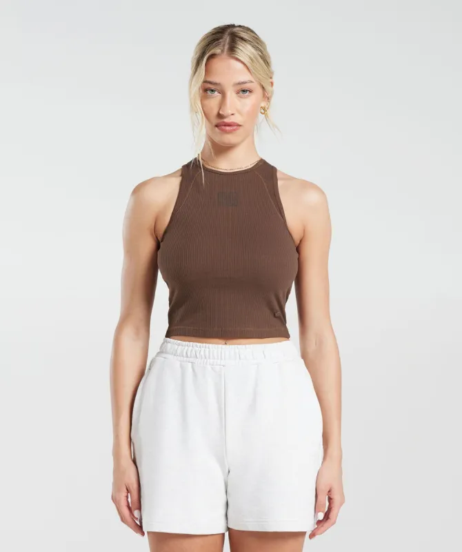 Gymshark Cotton Rib Midi Tank - Brown sold by Gymshark