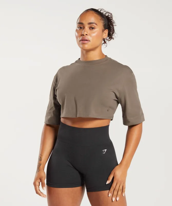 Gymshark Cotton Boxy Crop Top - Camo Brown sold by Gymshark