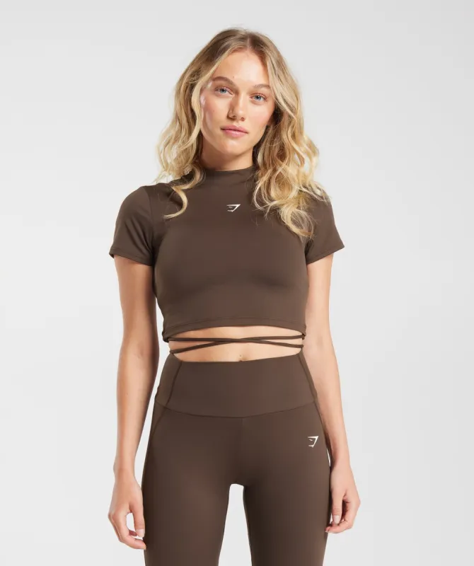 Gymshark Everyday Mock Neck Ribbon T-Shirt - Archive Brown sold by Gymshark