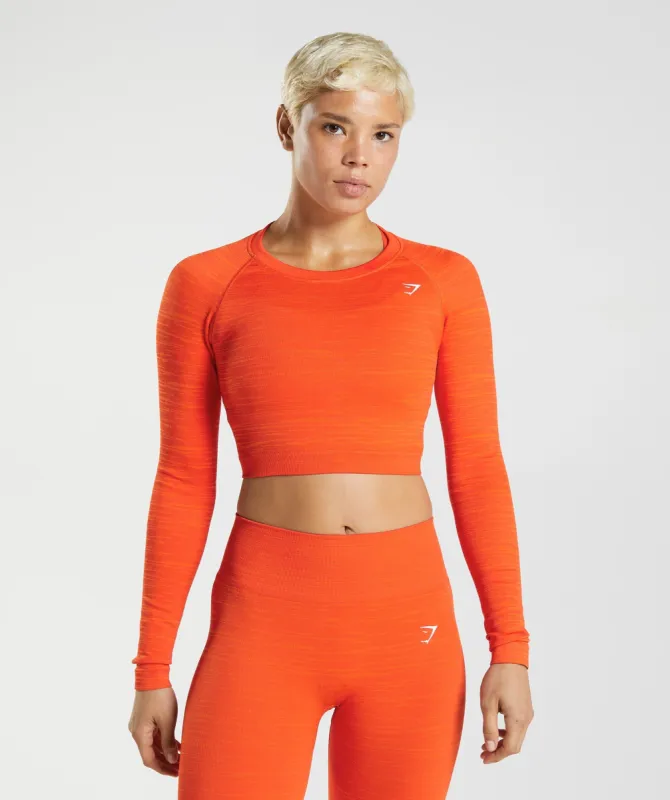 Gymshark Adapt Marl Seamless Long Sleeve Crop Top - Pepper Red/Zesty Orange sold by Gymshark