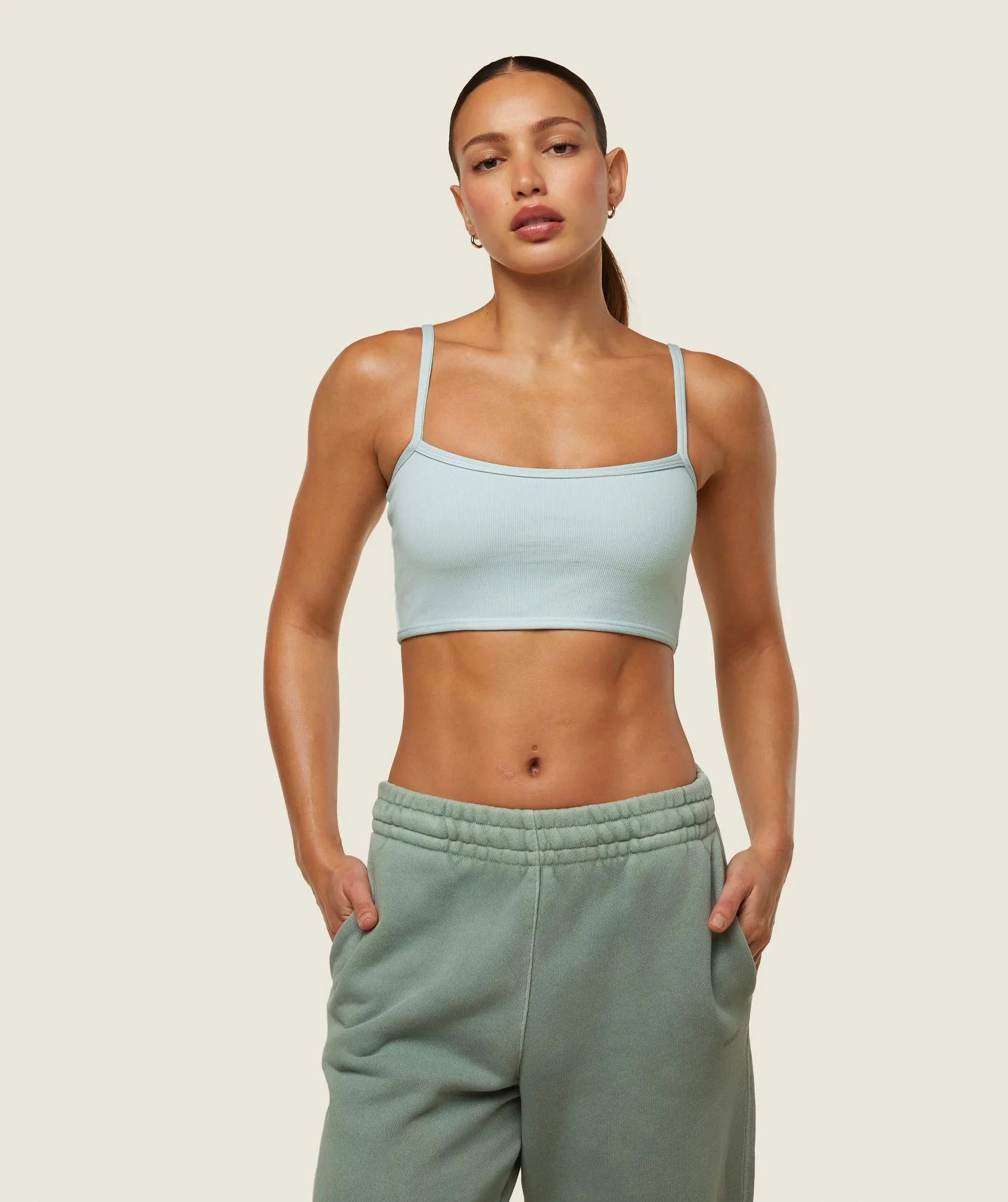 Gymshark everywear Ribbed Bandeau Bra - Cool Turquoise sold by Gymshark