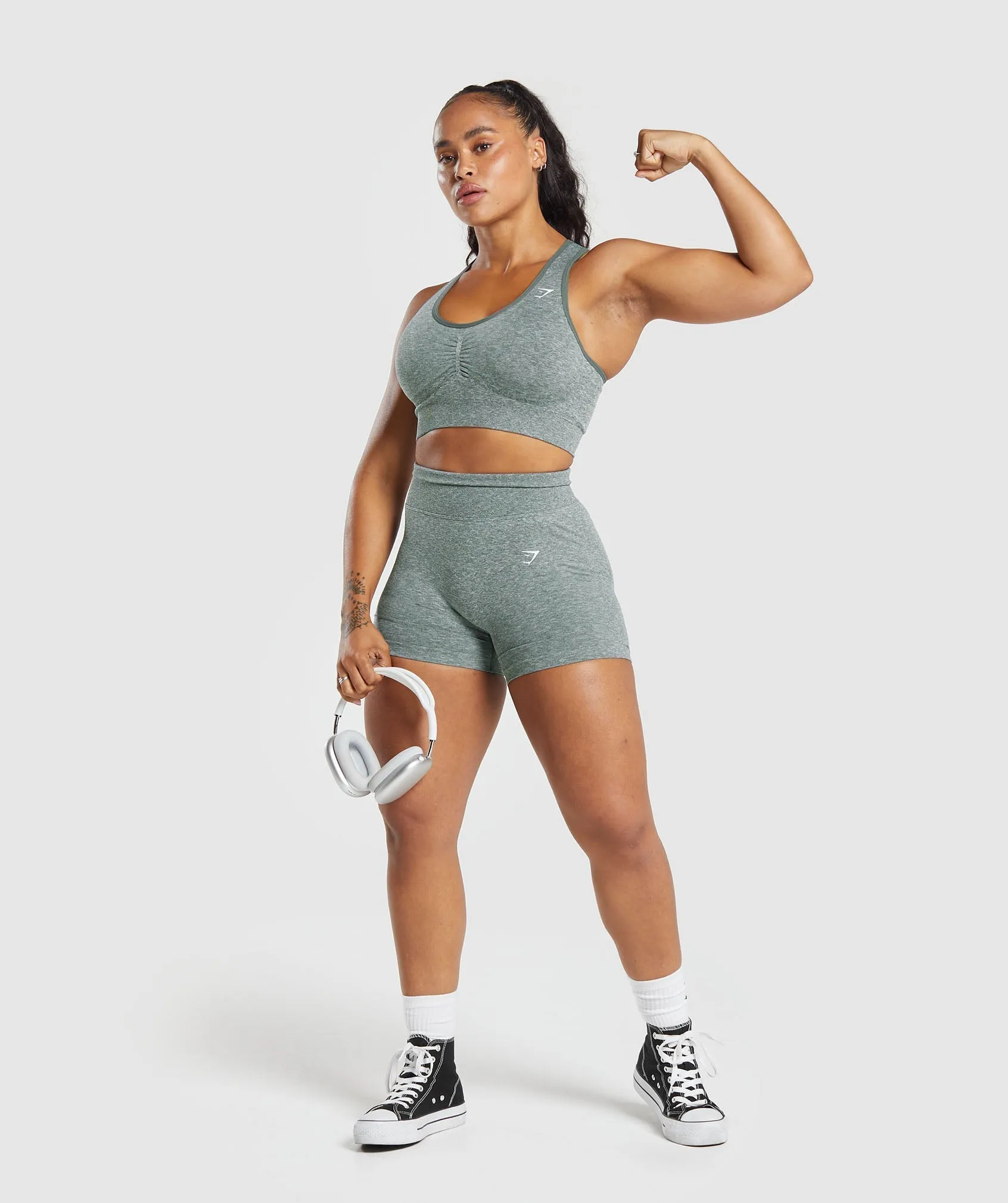 Gymshark Lift Contour Seamless Sports Bra - Slate Teal/White Marl sold by Gymshark product image thumbnail 5