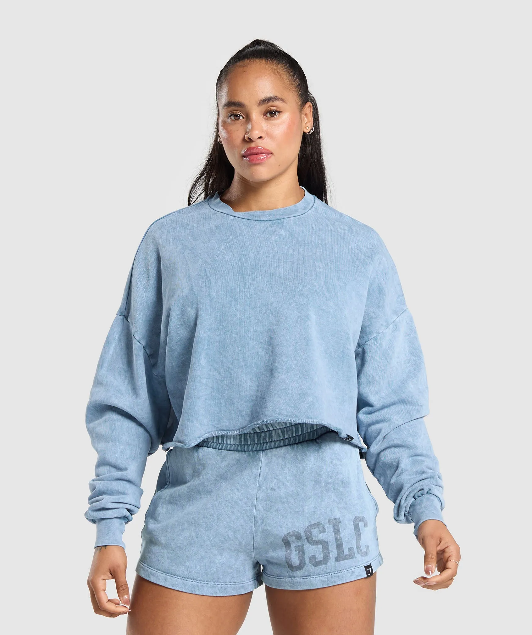 Gymshark Collegiate Shadow Washed Midi Sweatshirt - Faded Blue sold by Gymshark product image thumbnail 2
