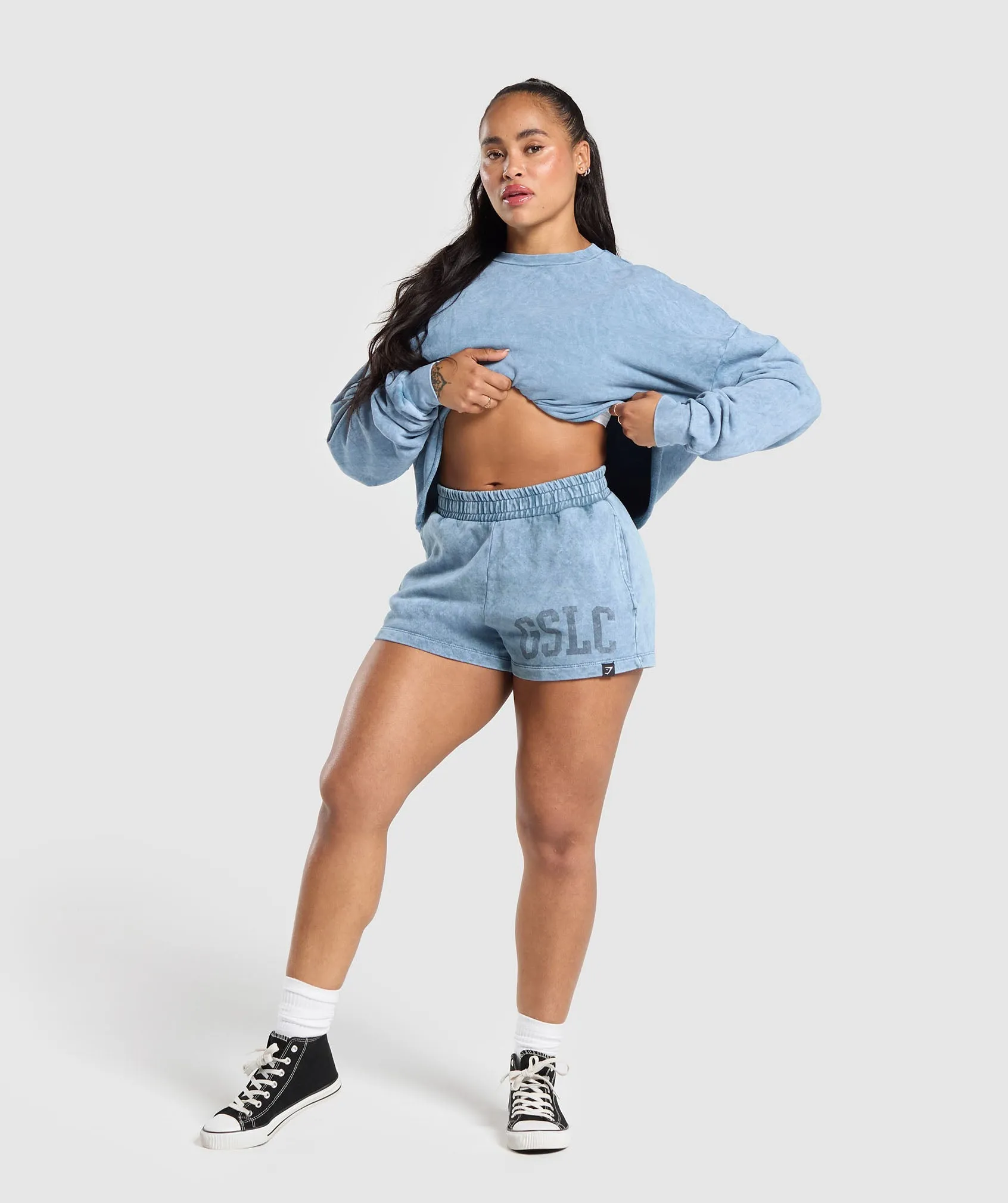 Gymshark Collegiate Shadow Washed Midi Sweatshirt - Faded Blue sold by Gymshark product image thumbnail 4