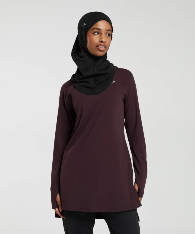 Gymshark Long Line Long Sleeve Top - Plum Brown sold by Gymshark