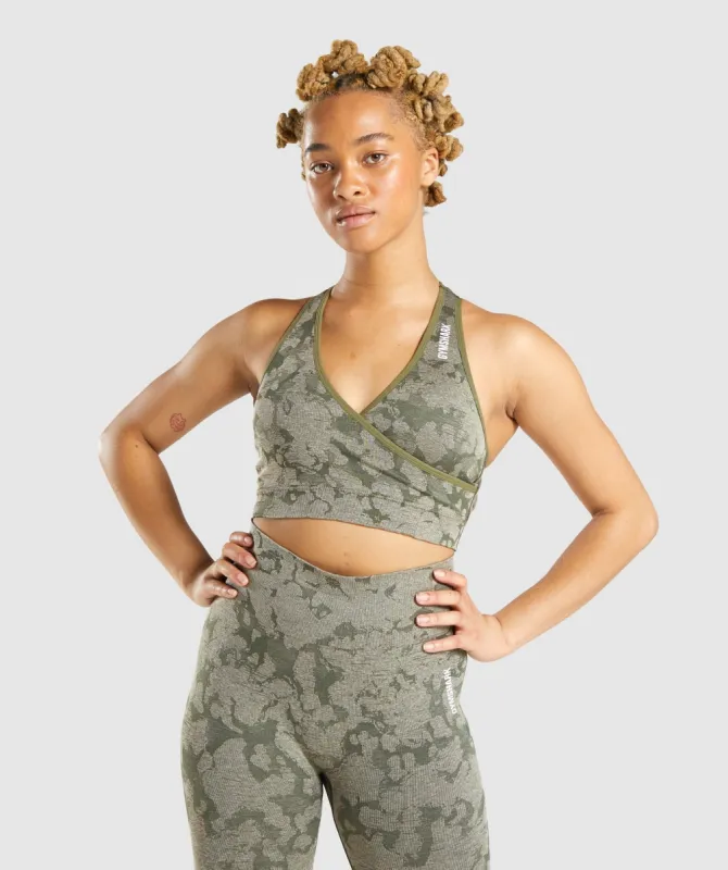Gymshark Adapt Camo Seamless Sports Bra - Green sold by Gymshark