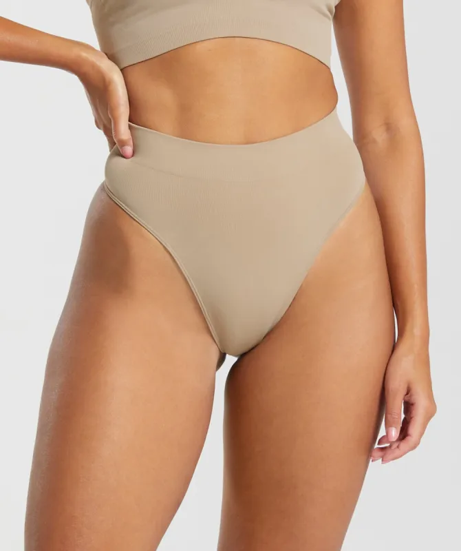 Gymshark Seamless High Waisted Thong - Cement Brown sold by Gymshark