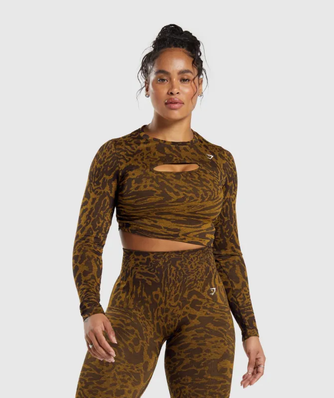 Gymshark Adapt Safari Seamless Long Sleeve Crop Top - Archive Brown/Burnt Yellow sold by Gymshark