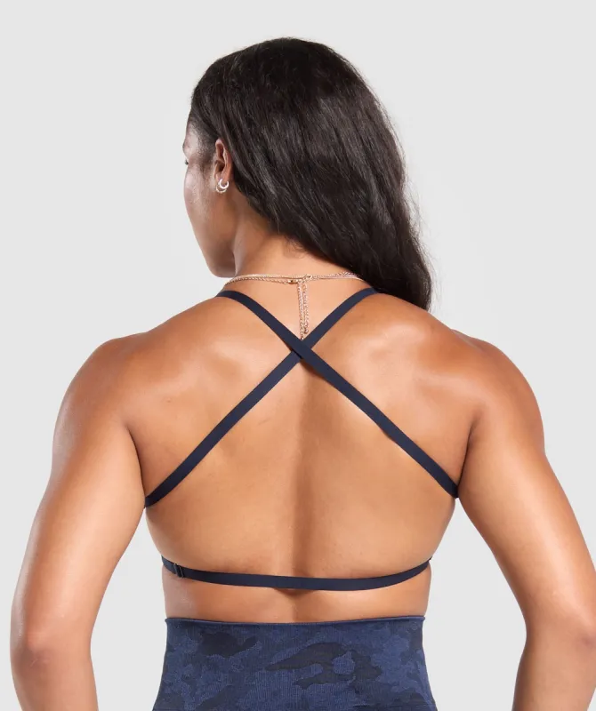 Gymshark Adapt Camo Cross Back Sports Bra - Midnight Blue/Ash Blue sold by Gymshark