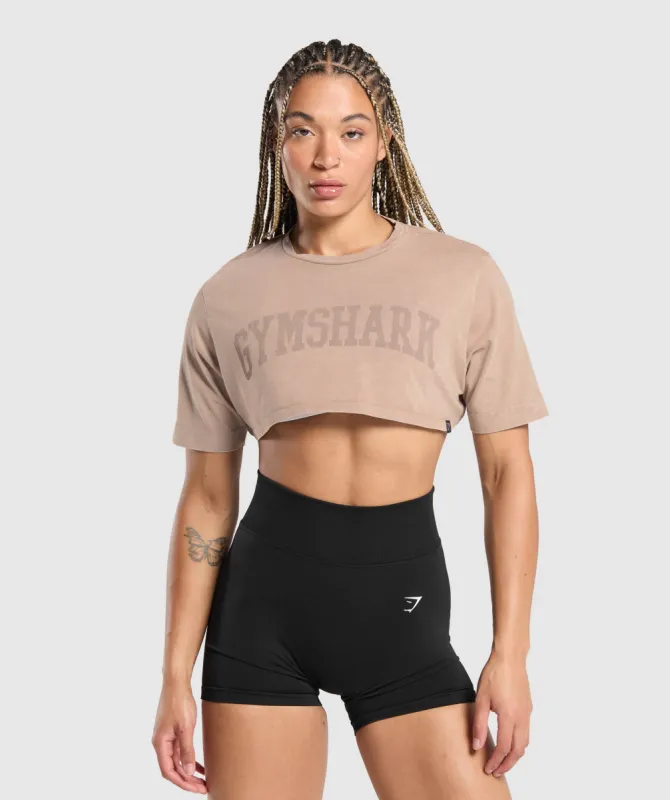 Gymshark Collegiate Shadow Washed Crop Top - Stone Pink sold by Gymshark