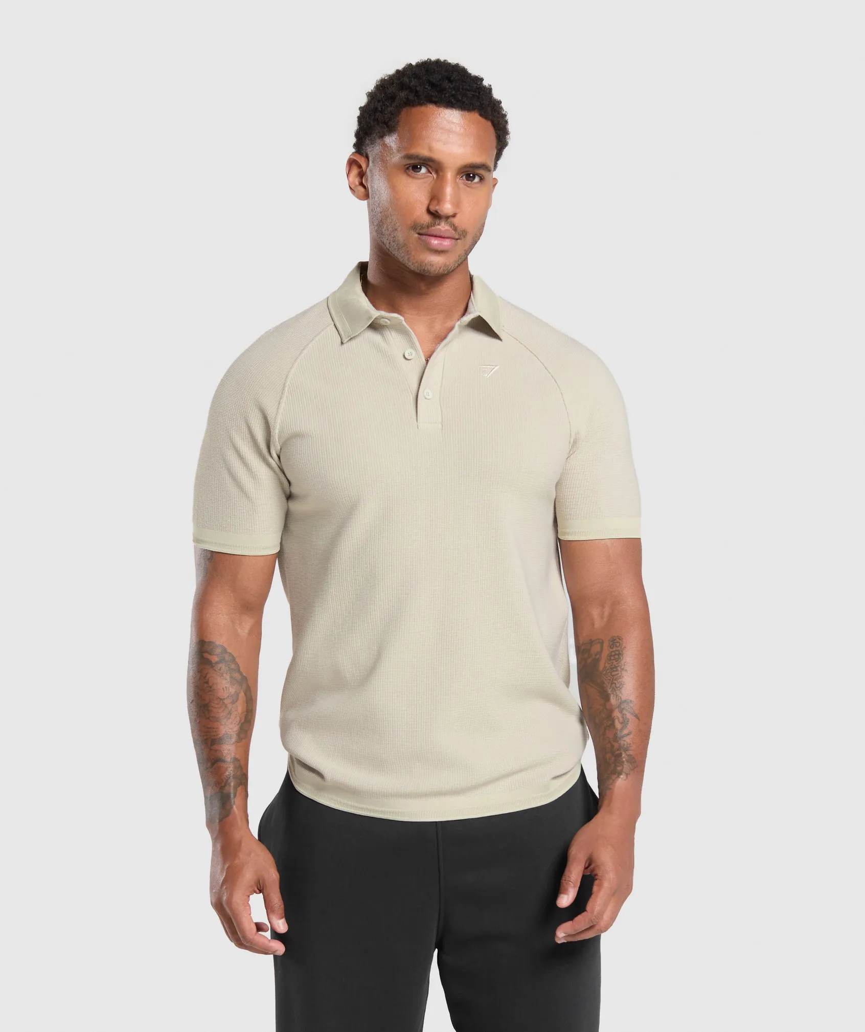 Gymshark Waffle Polo Shirt - Pebble Grey sold by Gymshark