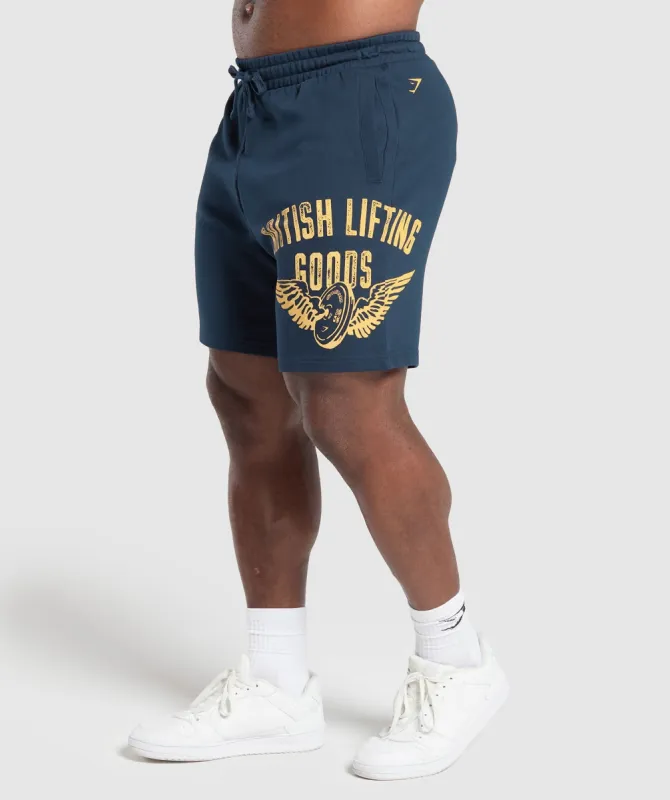 Gymshark British Lifting Goods Graphic Shorts - Navy sold by Gymshark