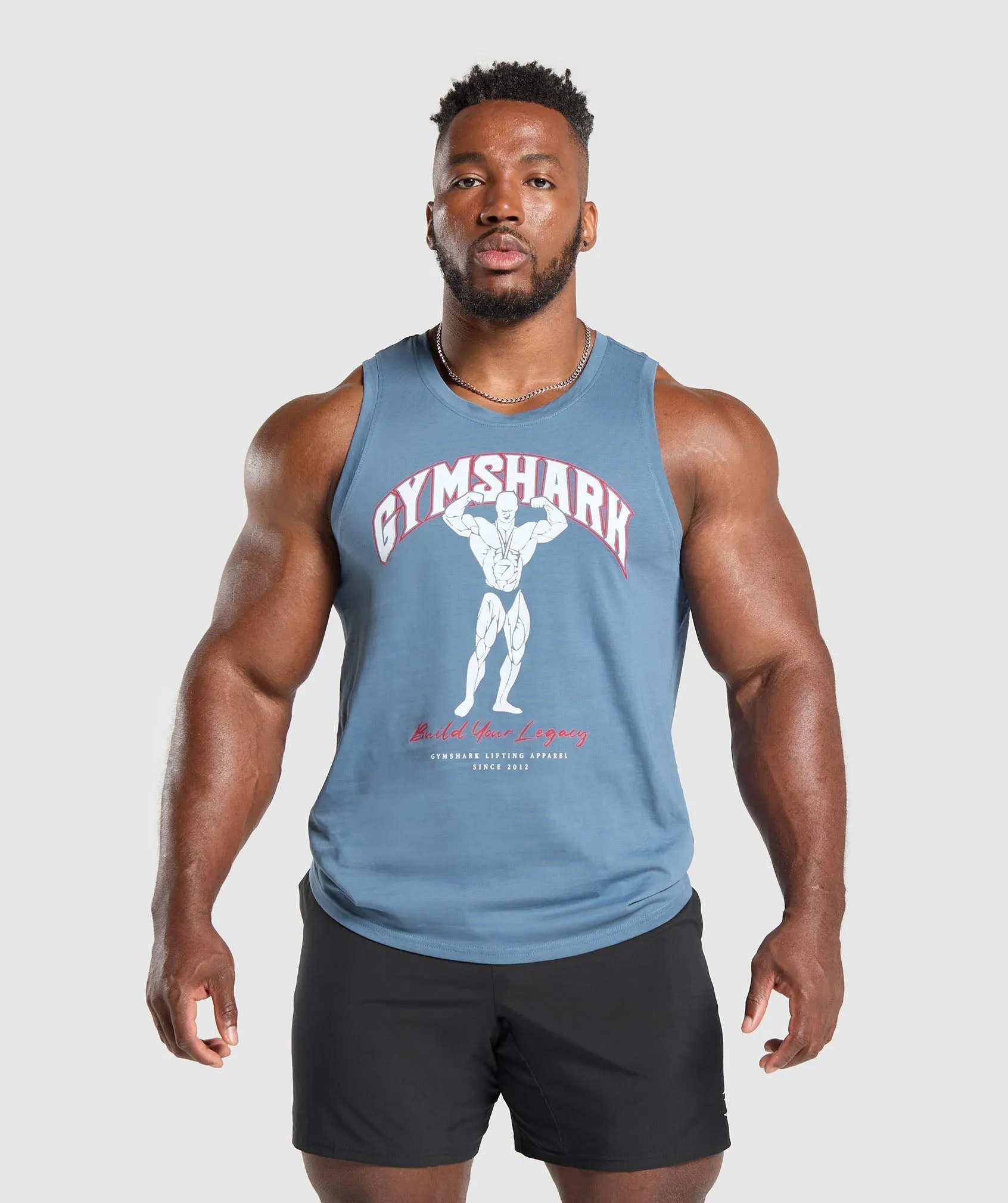 Gymshark Build Your Legacy Graphic Tank - Faded Blue sold by Gymshark