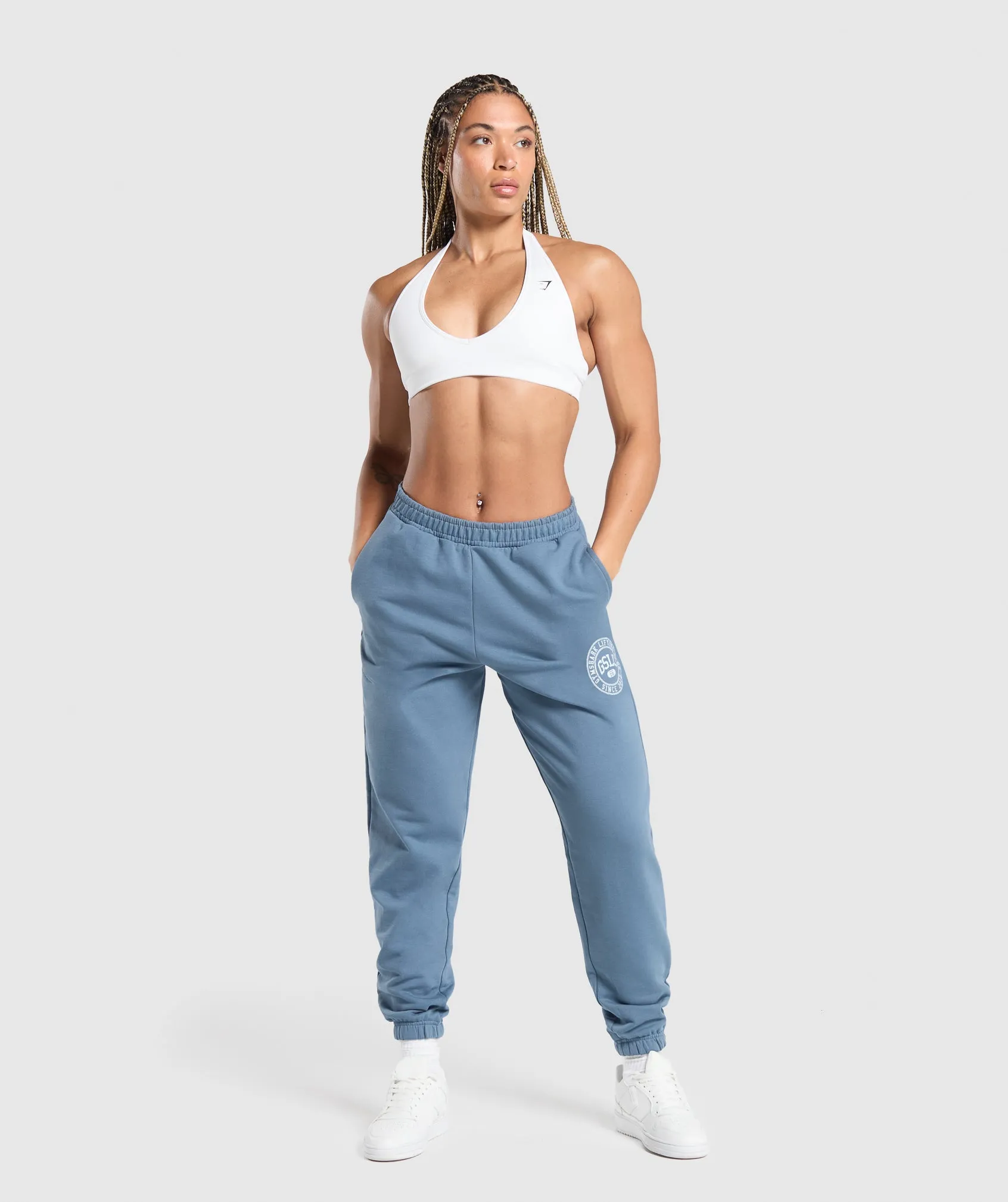 Gymshark GSLC Weight Graphic Pants - Faded Blue sold by Gymshark product image thumbnail 4